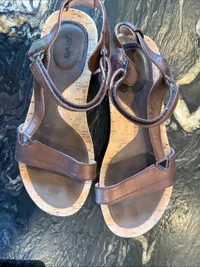 Teva Brown Leather Cork-Style Sling Sandals